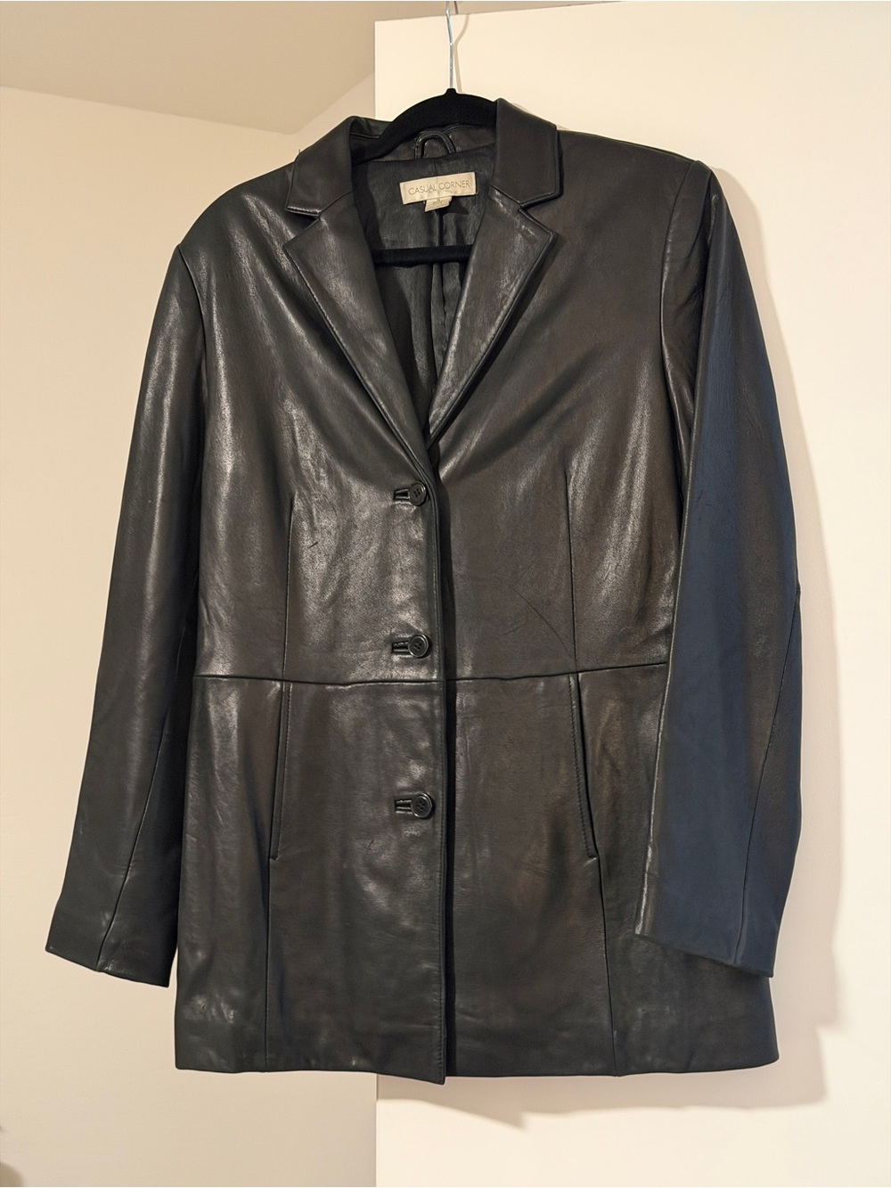 Vintage Women’s Black Leather Blazer Jacket Size Small Casual Corner